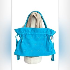 ROBERTA GANDOLFI turquoise fringe tassel leather bag, made in Italy, NWT